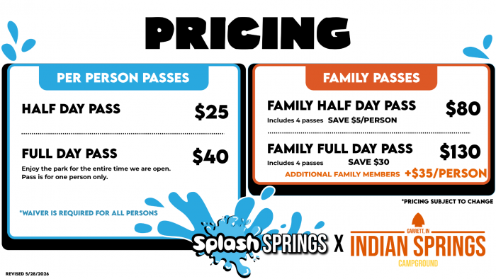 Splash Springs Pricing 2026